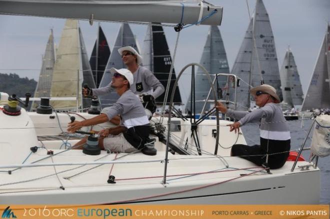 Akis Tsalikis focuses off the start on the helm of Oxygonon - 2016 ORC European Championship © Nikos Pantis